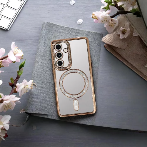 Husa Samsung Galaxy A56, Electroplating Bling Magsafe, protectie camera, rose gold