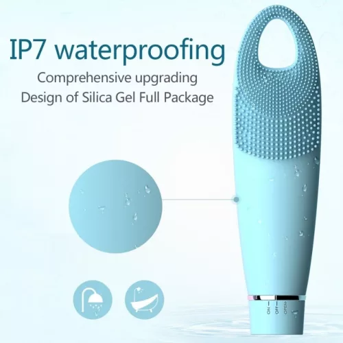 Perie de curatare a fetei HQ-1812, aparat pentru masaj facial, impermeabil, ultrasunete, albastra