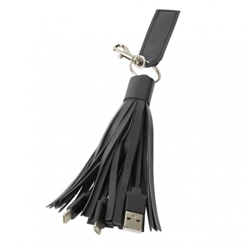 Cablu de incarcare tip breloc ciucure cu 3 capete (Lightning, Type-C, MicroUSB), negru