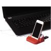 Suport telefon/tableta cu Hub USB 3 porturi USB 2.0,  cablu MicroUSB inclus, rosu