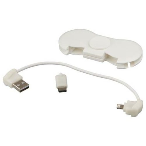 Cablu de incarcare USB cu conector Lightning si adaptor Type C, design spinner, alb