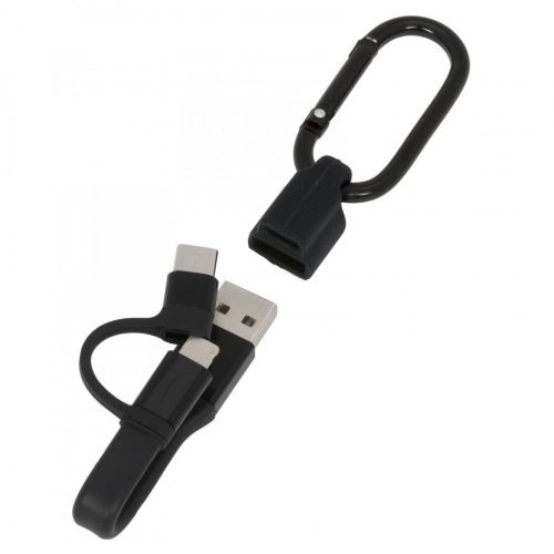 Cablu de incarcare eFold 3-in-1  (Lightning, Type-C, MicroUSB), 12 cm, carabina sustinere, negru