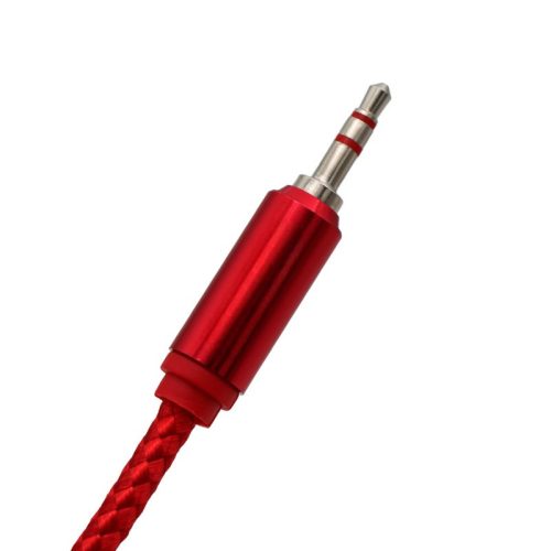 Cablu audio AUX / jack 3.5 mm, 2 metri, material textil impletit, capete metalice, rosu