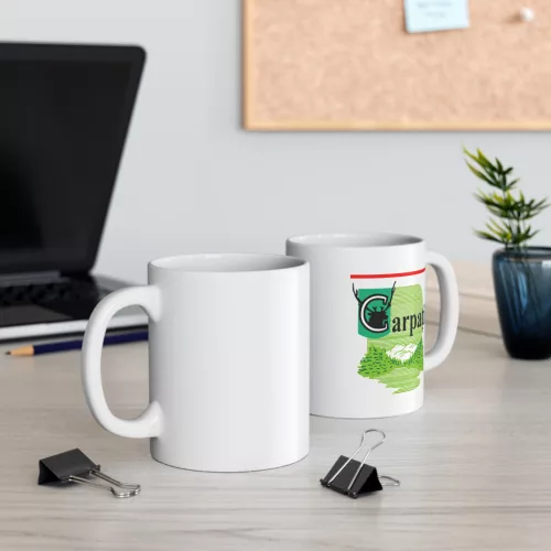 Cana ceramica personalizata, mesaj "Carpati", 330 ml, alba