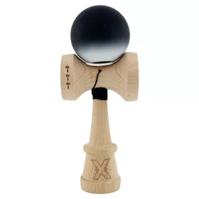   Jucarie lemn Kendama X, Rubber Grip, cupe mari V3, gaura in basecup, rulment, ata rezerva, negru/alb