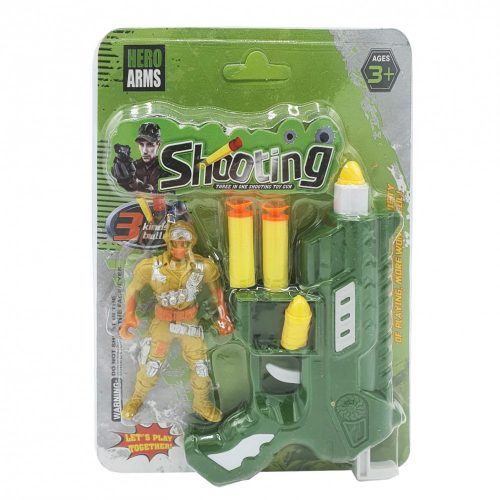 Set figurina si pistol cu gloante din burete si plastic, verde, model 1
