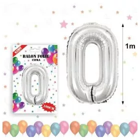 Balon din folie metalizata, 100 cm, argintiu, cifra 0