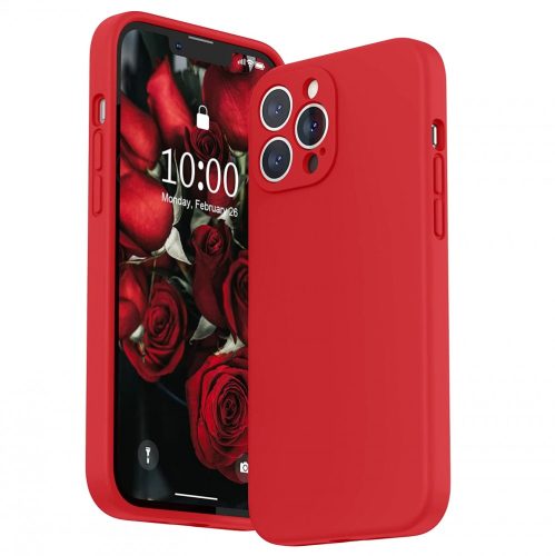 Husa Apple iPhone 13 Pro Luxury Silicone, catifea in interior, protectie camere, rosu