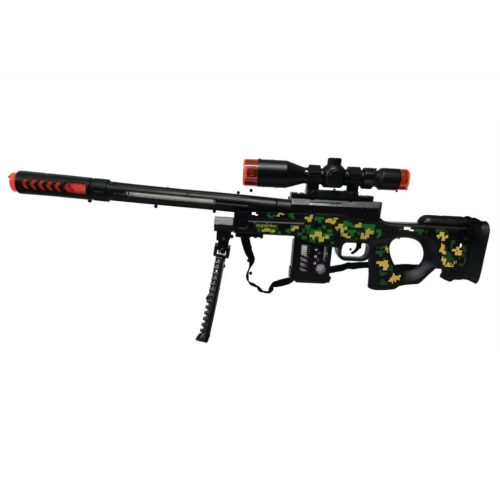 Pusca cu luneta de jucarie, cu lumini si sunete, trepied, 61 cm, negru/verde