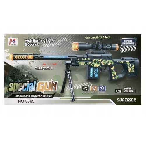 Pusca cu luneta de jucarie, cu lumini si sunete, trepied, 61 cm, negru/verde