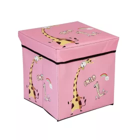   Cutie de depozitare tip taburet, pliabila, 30 x 30 x 30 cm, roz, Girafa