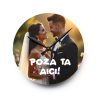 Ceas de perete rotund, personalizat cu poza ta, cadran din sticla, alimentare cu baterii