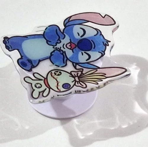Suport telefon mobil tip popsocket, model Stitch si prietenul lui