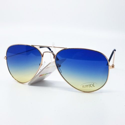 Ochelari de soare unisex, model aviator, UV400, lentile gradient, rama aurie, Medium size