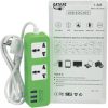 Prelungitor cu 2 prize si 3 porturi USB 5V - max. 4A, cablu 1,8 metri, 10A, verde