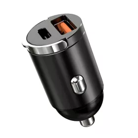  Mini incarcator auto IDK PD-04, dual port USB + PD, 30W, 3A, negru