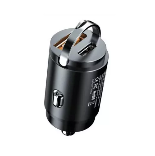 Mini incarcator auto IDK PD-04, dual port USB + PD, 30W, 3A, negru