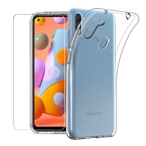 Set folie si husa Samsung Galaxy A11 / M11, sticla transparenta si TPU transparent 2 mm