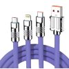 Cablu de incarcare cu 3 capete Type-C / Lightning / MicroUSB, 3A / 120W, 1.2 metri, capete metalice, cablu foarte gros, impletit, mov