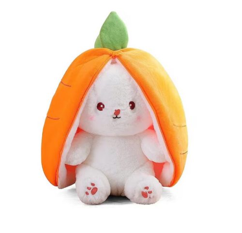 Jucarie de plus reversibila iepuras, Happy Bunny, morcov, 18 cm