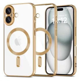   Husa Apple iPhone 13, Magsafe Electroplating TPU, protectie camera, margini aurii