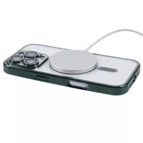 Husa Apple iPhone 13, Magsafe Electroplating TPU, protectie camera, margini verzi
