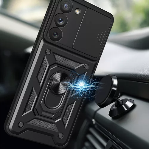 Husa Xiaomi Redmi Note 14 4G, Camshield Armor, inel sustinere, protectie camera, negru