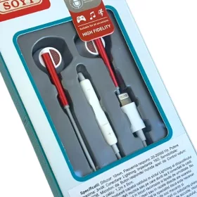   Casti audio cu microfon SOYT ST-1131, conector Lightning pentru iPhone/iPad, alb/rosu