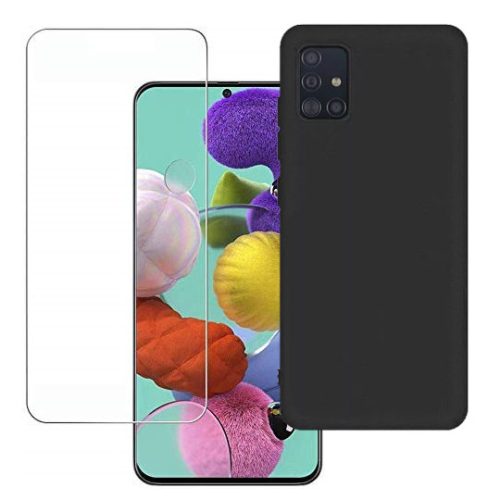 Set folie si husa Samsung Galaxy A22 4G, sticla transparenta si Matt TPU, negru