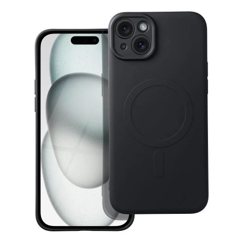 Husa Apple iPhone 15 Plus, Magsafe Silicone, microfibra, neagra