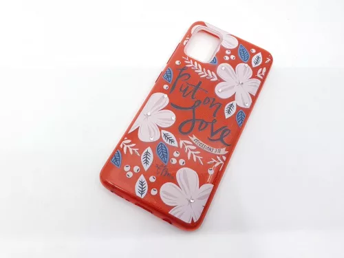 Husa Flowers Glitter pentru Samsung Galaxy S20, cu mesaj, rosie