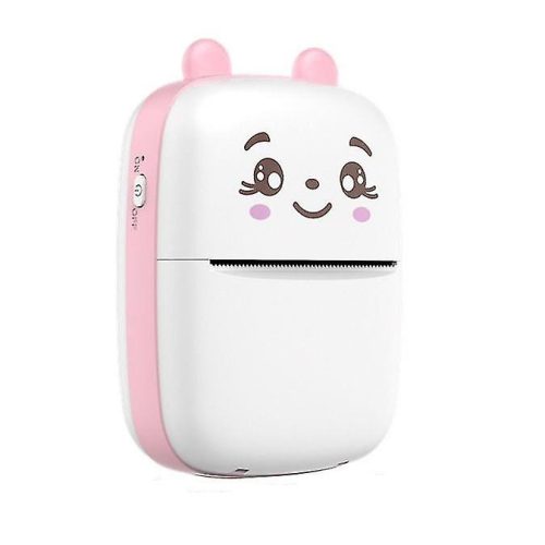 Mini imprimanta termica ABC, compatibila iOS/Android, model pisicuta, roz