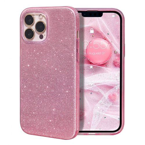 Husa Apple iPhone 13 Pro Max Luxury Glitter, protectie camera, roz