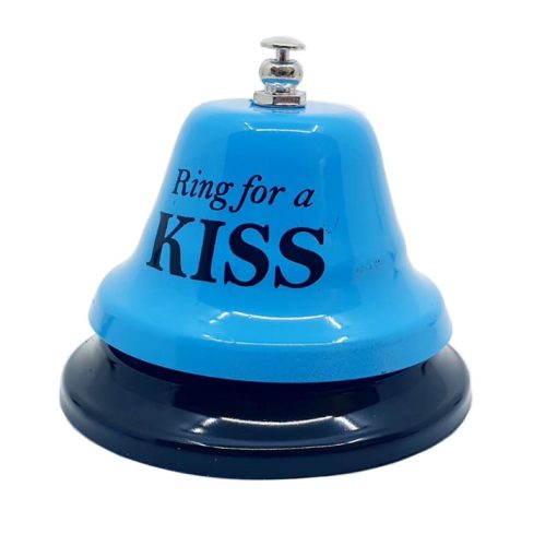 Sonerie metalica distractiva, cu mesaj "Ring for a kiss", albastra