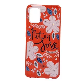   Husa Flowers Glitter pentru Samsung Galaxy S20 Ultra, cu mesaj, rosie