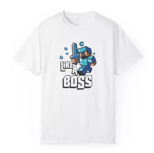 Tricou personalizat alb, copii/adulti, design Like a Boss, modal, diverse marimi
