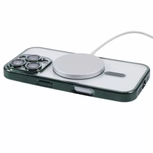 Husa Apple iPhone 16, Magsafe Electroplating TPU, protectie camera, margini verzi