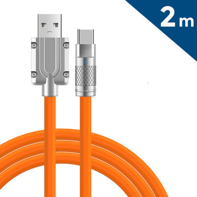 Cablu de date si incarcare USB to Type-C, 3A / 120W, 2 metri, capete metalice, cablu foarte gros, impletit, portocaliu