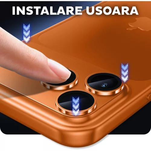 Folie de sticla Apple iPhone 17 Pro, protectie lentile camera spate, margine Cosmic Orange