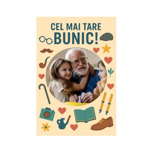 Fotografie magnetica personalizata, 10 x 15 cm, rama Cel mai tare bunic!