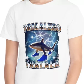   Tricou personalizat alb, copii/adulti, design Tralalero Tralala, modal, diverse marimi