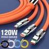Cablu de incarcare cu 3 capete Type-C / Lightning / MicroUSB, 3A / 120W, 1.2 metri, capete metalice, cablu foarte gros, impletit, albastru inchis