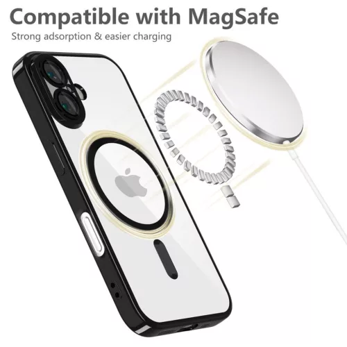 Husa Apple iPhone 17, Magsafe Electroplating TPU, protectie camera, margini negre