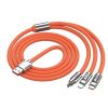 Cablu de incarcare cu 3 capete Type-C / Lightning / MicroUSB, 3A / 120W, 1.2 metri, capete metalice, cablu foarte gros, impletit, rosu