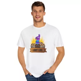   Tricou personalizat alb, copii/adulti, design Loot Life, modal, diverse marimi