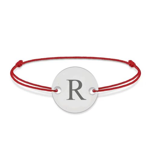 Bratara cu snur rosu si initiala, litera R