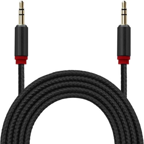Cablu audio AUX / jack 3.5 mm, 2 metri, material textil impletit, capete metalice, negru
