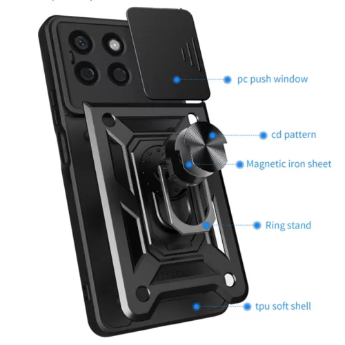 Husa protectie Motorola Edge 50 Pro, Camshield Armor, inel sustinere, protectie camera, rosie