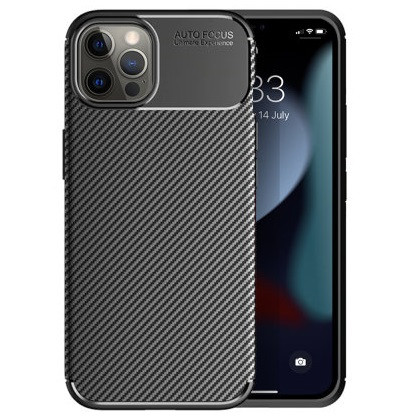 Husa Apple iPhone 14 Pro Max, Carbon Fiber, TPU moale cu aspect carbon, neagra