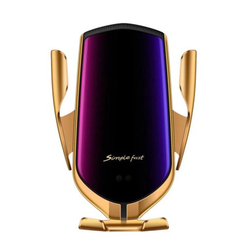 Incarcator auto wireless R1, cablu type C, smart sensor, brate reglabile, auriu/negru